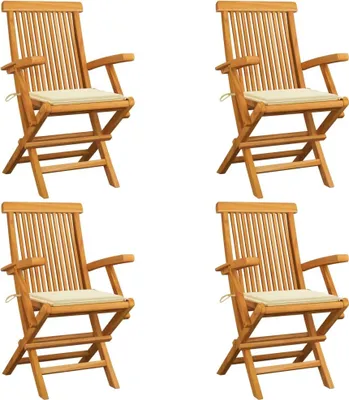 Produktbild von Gartenstühle mit Creme Kissen 4 Stk. Massivholz Teak