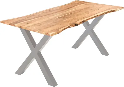 Produktbild von Esstisch Akazie naturfarben 160 x 85 cm X-Gestell silber YVONNE