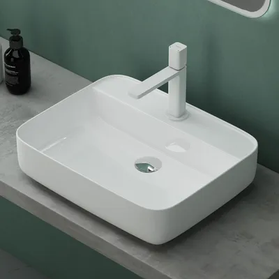 Produktbild von Mai & Mai Waschbecken Aufsatzwaschbecken BTH: 50x40x13,5cm Waschschale Waschtisch aus Keramik in Weiß mit Armaturloch Brüssel107