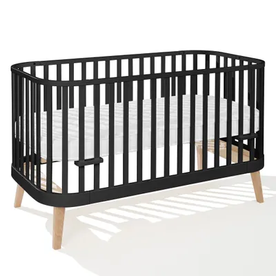 Produktbild von ATB MEBLE Gitterbett mit Matratze 140x70 cm - 2in1 Babybett Kinderbett umbaubar - PRINCIPAL Beistellbett Baby - Bett Baby Mitwachsend - Jugendbett - Schwarz