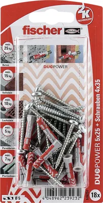Produktbild von Fischer Dübel-Set Duopower 5.0 x 25 mm - 18 Stück