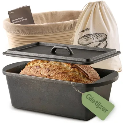 Productafbeelding van Gietijzeren Broodpan Rechthoekig 28x12 cm – Dutch Oven – Met Deksel