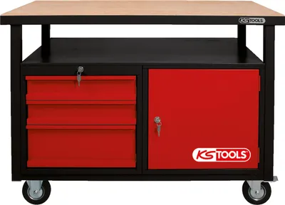Produktbild von KS TOOLS 865.0101 Fahrbare Werkbank mit 3 Schubladen und 1 Tür