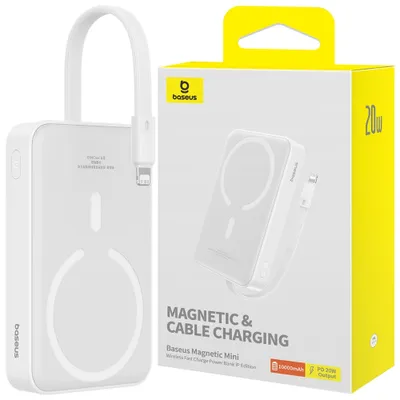Produktbild von Baseus MAGSAFE MINI WIRELESS POWERBANK 10.000 MAH 20W-BEYAZ, 10000 mAh, Lithium Polymer (LiPo), Weiß
