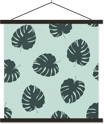 Produktbild von MuchoWow® Textilposter Sommer - Blätter - Monstera 120x120 cm mit schwarzem Rahmen - Aufhängungsset