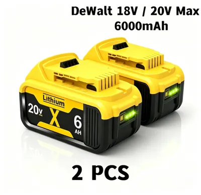 Productafbeelding van 2× DeWalt 18V 6,0 Ah Li-Ion vervangende accu, compatibel met 18V XR DCB accusysteem
