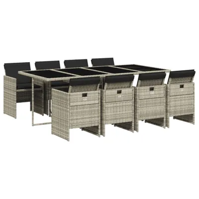 Image de vidaXL Salon de jardin 9 pièces avec coussins gris clair Poly rotin