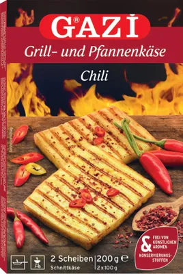 Produktbild von Gazi Grill- und Pfannenkäse Chili 24x 200g 45% Fett i.Tr. Grillkäse Schnitt-Käse