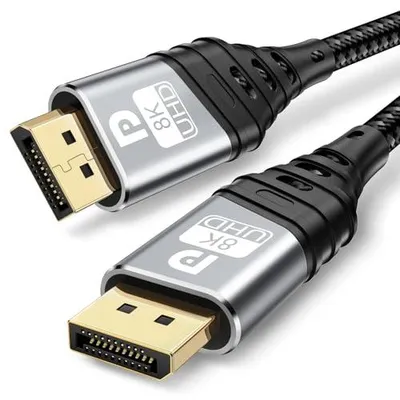 Produktbild von 8K DisplayPort Kabel 2M, Displayport 1.4 Kabel 8K@60Hz, 4K@144Hz, 2K@240Hz, HBR3 32.4Gbps, DP Kabel Kompatibel mit HDR, FreeSync, G-Sync, DSC 1.2, DTS-HD für Gaming Monitor Grafikkarte