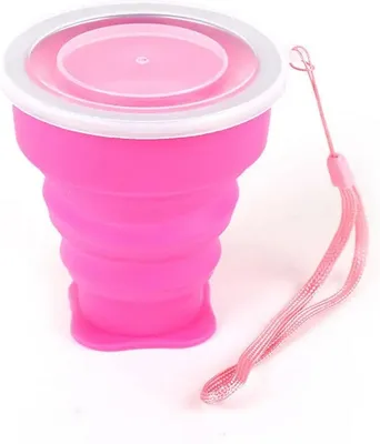 Zdjęcie produktu dla CHPN - Składany kubek do picia - kubek kempingowy - 2 sztuki - różowy - z pokrywką - składany - 200 ml - poręczny kubek do picia - silikon - przetrwanie