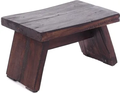 A dark brown wooden stool is shown against a white background.