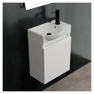 Produktbild von Waschbeckenunterschrank für Gäste-WC | Waschbecken mit Unterschrank 45 cm Breite | Schmaler Schrank in Weiß | Badmöbel für kleine Bäder