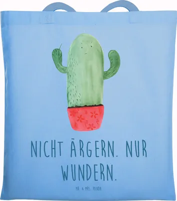 Produktbild von Mr. & Mrs. Panda Schultasche Kaktus Wut - Sky Blue - Geschenk, Tote Bag, wütend, Kollege, Shopping Tasche, Büro, Kakteen, Jutebeutel, Chefin, Beutel