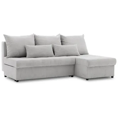 A light gray corduroy sectional sofa with a chaise lounge, shown from a front-side angle against a white background.