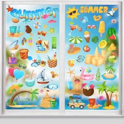 Produktbild von Sommer Fenstersticker, selbstklebende Fensterdekoration, Sommerdeko, Fenstersticker, Sommerkinderfenstersticker, wiederholbarer Sommer (9 Stück in Farbe)