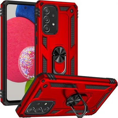 Produktbild von Conie Outdoor Schutzhülle für Samsung Galaxy A52 4G/5G Tasche Silikon Hard Case Cover Hülle mit Halter Ständer in Rot