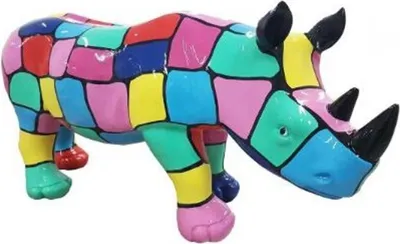 Produktbild von Casa Padrino Designer Dekofigur Nashorn Bunt 75 x H. 35 cm - Wohnzimmer Deko Skulptur - Gartendeko Skulptur - Wetterbeständige Tierfigur