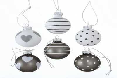 Produktbild von Weihnachtskugel Lola Christbaumkugel Glaskugel Ø 4 cm grau weiß 6 er Set