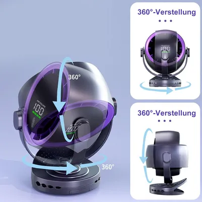Produktbild von Kabelloser Tischventilator mit Akku, 6 Windstufen & Fernbedienung, USB-Lüfter 105° drehbar, leise für Büro, Reisen, Camping, Lila