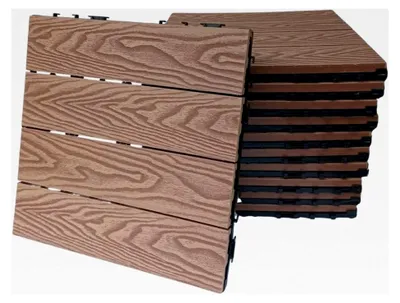 Produktbild von WPC-Bodenfliesen für den Außenbereich, zum Stecken, für Terrasse, Balkon, Garten, Pool, Holzoptik, rutschfest, PVC-Basis