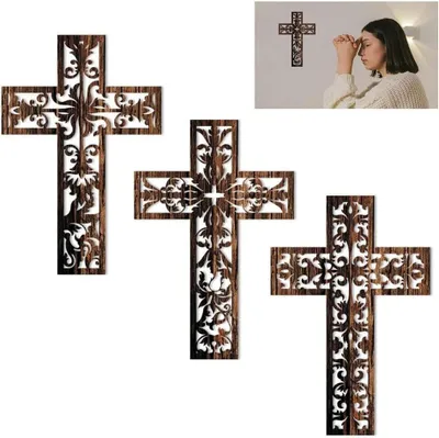 3er-Set hölzerne Wandkreuze, katholisch, 20,3x30,5 cm, braun