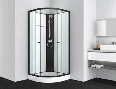 Produktbild von Komplettduschkabine BALATON 90 x 90 x 203 - Schwarz - Armatur, Schubstange mit Handbrause