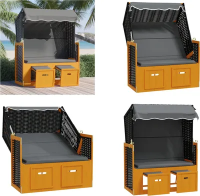 Produktbild von vidaXL Strandkorb mit Dach Poly Rattan & Massivholz Schwarz Anthrazit - Strandkorb - Strandkörbe - Sonnenliege - Strandliege