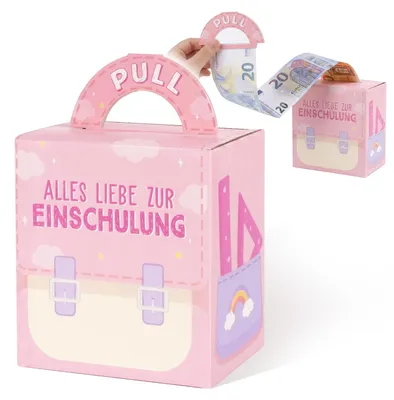 Produktbild von Geschenkbox für Geldgeschenke zum ersten Schultag für Mädchen, in Rosa