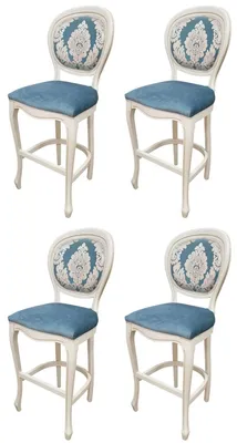 Produktbild von Casa Padrino Luxus Barock Barstuhl 4er Set Blau / Weiß H. 120 cm - Barock Bar Möbel