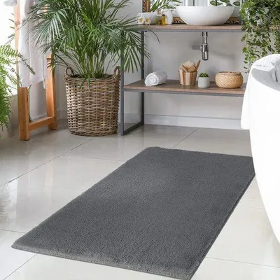 Produktbild von Unyqoos dunkelgraue® Hochflorbadematte mit rutschfesten und schnell trocknenden Eigenschaften