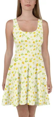 Produktbild von Mr. & Mrs. Panda Damen-Sommerkleid Frische Zitronen M - Gelb - Geschenk, Zitrusfrüchte Muster, Strandkleid, A-Linien-Kleid, Kleid, Sommerkleid, Damenkleid, Zitrone