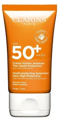 Productafbeelding van Clarins Zonnebrandcrème voor het gezicht SPF 50+, Zonnebrandcrème, Gezicht, Tube, Ochana, Geschikt voor alle huidtypes, 50 ml