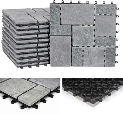 Produktbild von Steinfliese für Balkon und Terrasse, Naturstein, 11 Stück à 30x30cm = 1m² - dunkelgrau