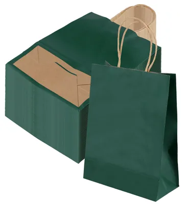 100 dunkelgrüne Geschenktüten mit Henkeln, 16x22x8 cm