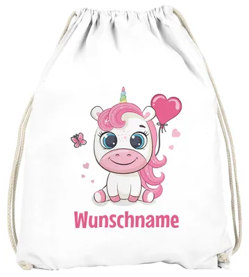 Produktbild von Kinder Turnbeutel mit Name Einhorn Wunschname Herz personalisierte Geschenke Mädchen SpecialMe® weiß unisize
