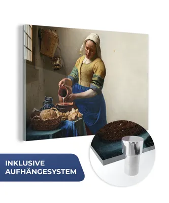 Obrázek produktu pro MuchoWow® Obrazy na skle - Nástěnné obrazy - Fotografie na skle Mlékařka - Umění - Staří mistři - Vermeer 120x80cm Nástěnná dekorace ze skla - akrylová malba na