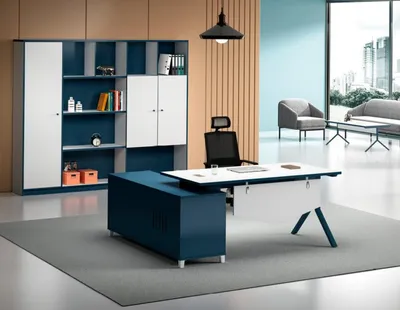 Immagine prodotto di Studio Scrivania blu e bianca Tavolo in legno di design Mobili di pregio