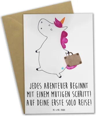 Produktbild von Mr. & Mrs. Panda Glückwunschkarte Alleine Reisen Unternehmen - Weiß - Geschenk, kommunionskarte, mutig sein, osterkarten, Solo-Abenteuer, Selbstbewusstsein, Ermutigung