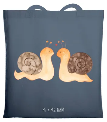 Produktbild von Mr. & Mrs. Panda Stoffbeutel Schnecken Liebe - Indigo Blue - Geschenk, Pärchen, glücklich, Paar, Tasche, Tote Bag, Jutebeutel, Verliebt, Zufrieden, Einkaufstasche