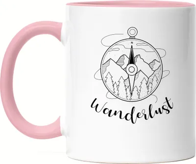 Produktbild von Wanderlust Tasse Rosa Camping Reisen Abenteuerlust Kompass Urlaub