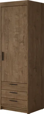 Produktbild von MIRJAN24 Kleiderschrank Elena 1D3S, Drehtürenschrank, Garderobe mit Drehtür und drei Schubladen, Kleiderstange (Farbe: Lefkas Eiche)