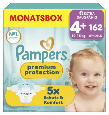 Produktbild von Pampers Premium Protection Größe 4+, 162 Windeln, 10kg-15kg