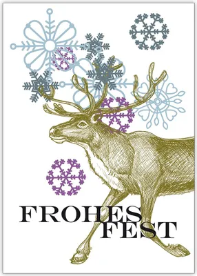 Produktbild von Feine Weihnachtskarte mit elegantem Hirsch vor Schneeflocken: Frohes Fest