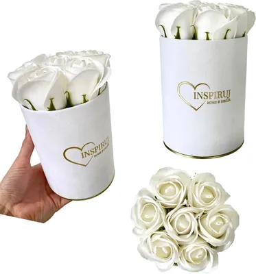 Produktbild von Flowerbox Inspiruj - Weiße Box mit Seifenrosen - Nr. 19 Weiß