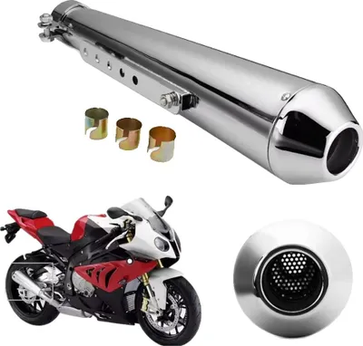 Image de Silencieux d'échappement moto, ajustement universel, design classique rétro, chrome argenté
