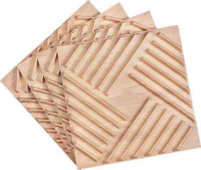Image de SucceBuy Panneaux muraux à lamelles 3D, paquet de 12, 50 x 50 cm, PVC, 32 pieds carrés, bois clair