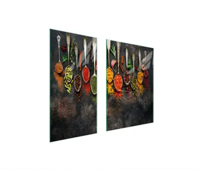 Produktbild von Herdabdeckplatten 2 teilig 75x52 Glaskeramikkochfeld Abdeckung Glas Schneidebrett Gewürze Schiefer