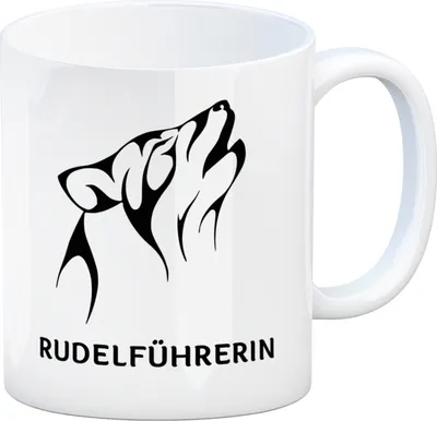 Produktbild von Rudelführerin Wolf Kaffeebecher mit heulender Wolf Motiv