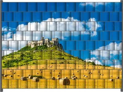 Produktbild von Wallario Zaunsichtschutz mit Motiv Alte Burg über Feldern für Ein- und Doppelstabmatten Zäune in der Größe 250 x 180 cm