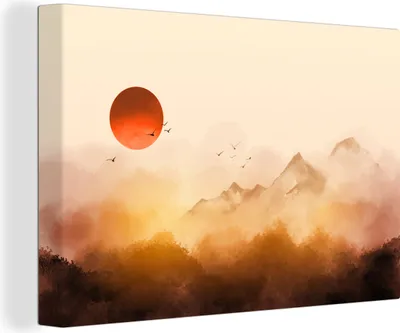 Obrázek produktu pro OneMillionCanvasses® Malba na plátně Nástěnná malba na plátně - Malba - Slunce - Krajina - Ptáci - 150x100cm